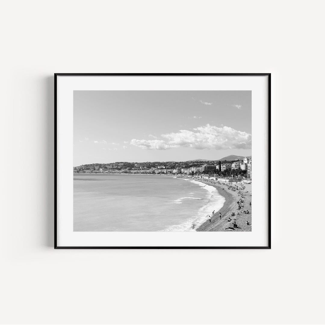 Nice France Print, Black and White Beach Photography, Cote D'azur ...