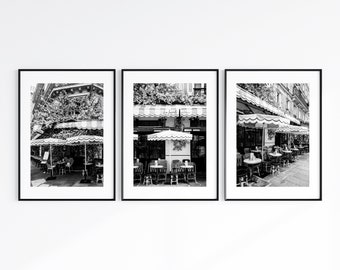 Black and White Paris Cafe Print Set, Set of 3 Paris Prints, Set of Three French Restaurant Photography, Kitchen Wall Decor, Minimalist Art
