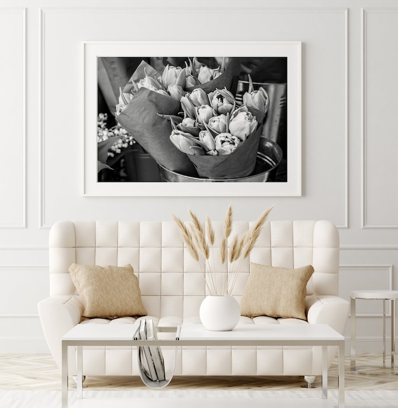 Black and White Flower Market Print, Tulips, Flower Wall Art, Botanical Art, Flower Photography, Floral Nursery Wall Decor, Girly Wall Art image 6