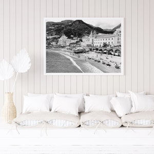 Black and white Amalfi Coast Italy beach photography print