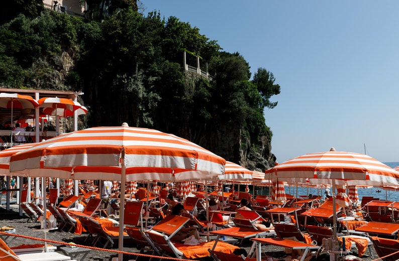 Arienzo Beach Club Amalfi Coast Orange Beach Umbrella Print