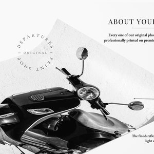 Black and white Vespa in Italy photography print