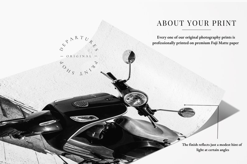 Black and white Vespa in Italy photography print