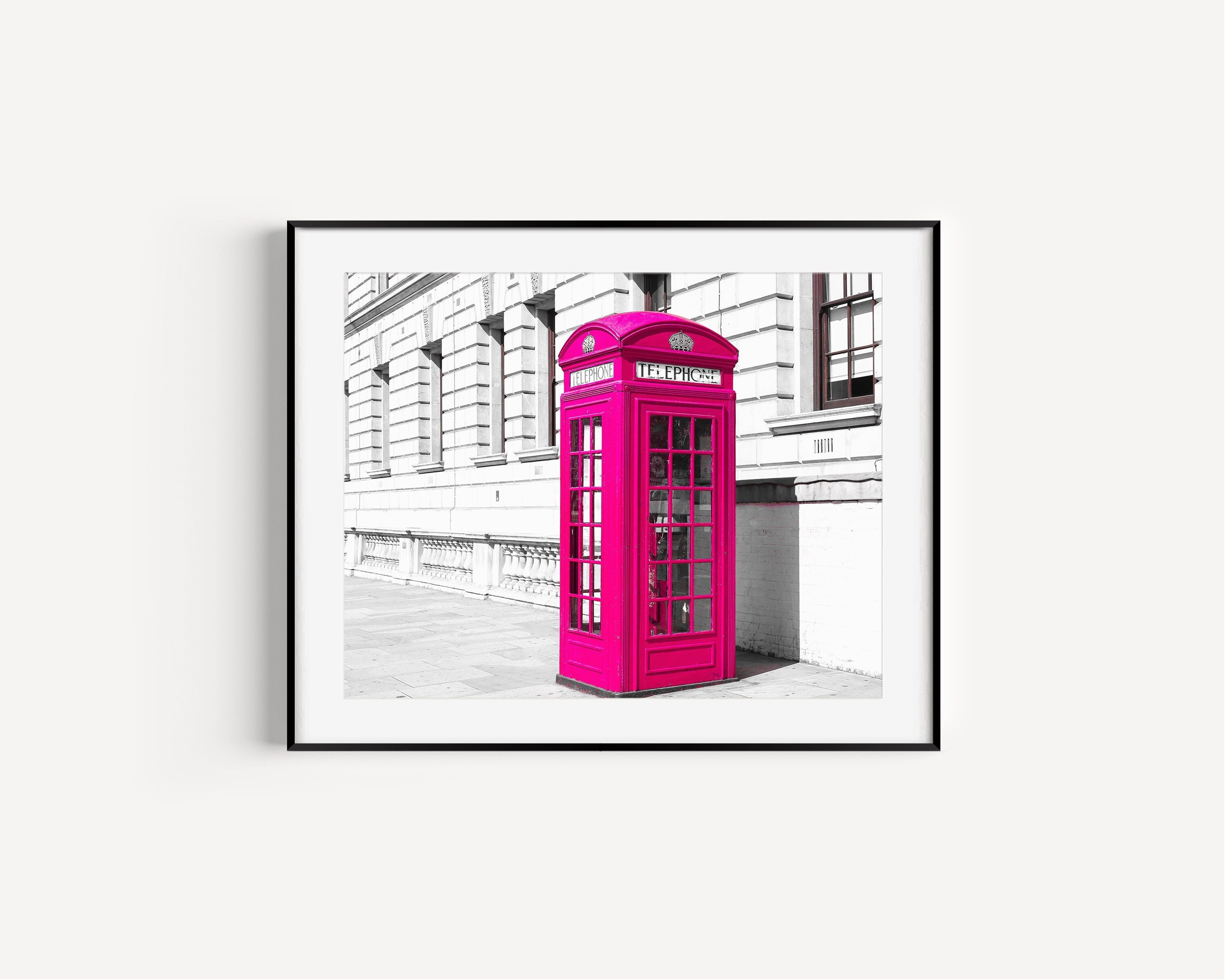 London Phone Box Pink Wall Art Pink Telephone Booth London 