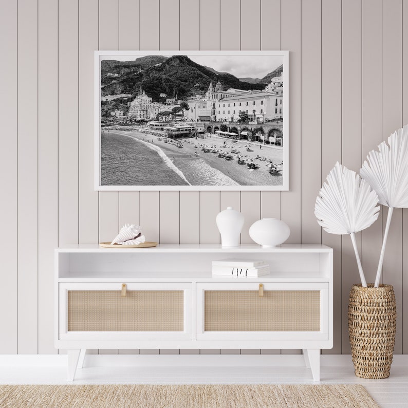 Black and white Amalfi Coast Italy beach photography print