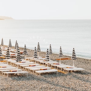 Beach Umbrella Print, French Riviera, Nice France, Neutral Beach Travel Photography, Cote D'Azur Wall Art for Living Room or Beach House