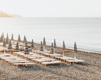 Beach Umbrella Print, French Riviera, Nice France, Neutral Beach Travel Photography, Cote D'Azur Wall Art for Living Room or Beach House