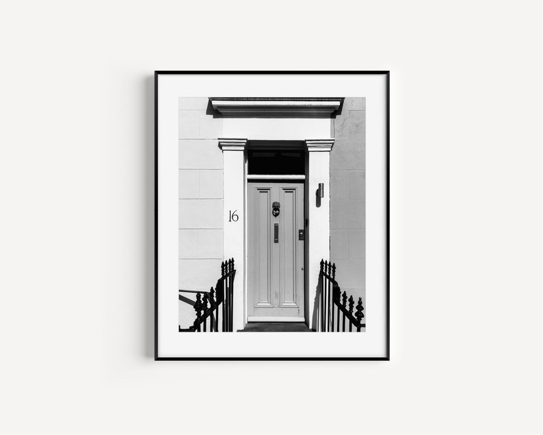 Black and white European doorway Notting Hill London photography print