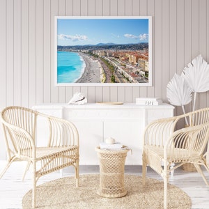 Cote d'Azur Nice, France skyline photography print featuring the Promenade des Anglais and ocean.