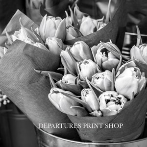 Black and White Flower Market Print, Tulips, Flower Wall Art, Botanical Art, Flower Photography, Floral Nursery Wall Decor, Girly Wall Art image 2