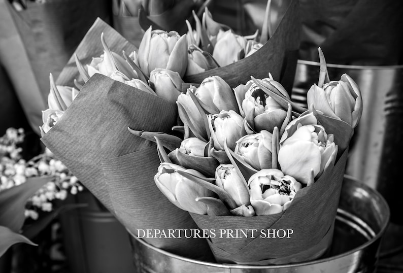 Black and White Flower Market Print, Tulips, Flower Wall Art, Botanical Art, Flower Photography, Floral Nursery Wall Decor, Girly Wall Art image 2