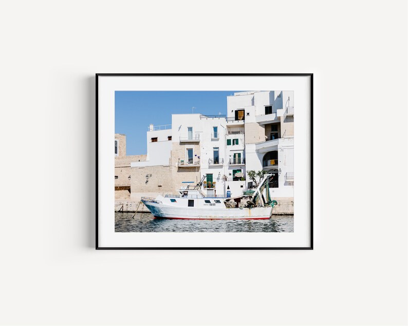 Monopoli Italy Marina Puglia Italy Travel Photography, Boat Print Nautical Wall Art, Mediterranean Decor, Coastal Wall Decor for Living Room image 1