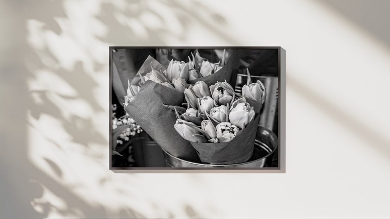 Black and White Flower Market Print, Tulips, Flower Wall Art, Botanical Art, Flower Photography, Floral Nursery Wall Decor, Girly Wall Art image 8