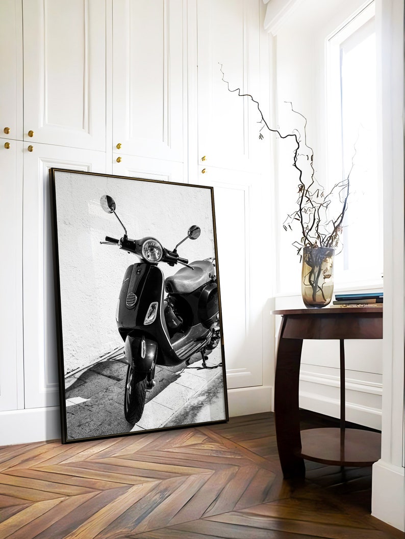 Black and white scooter in Italy photography print