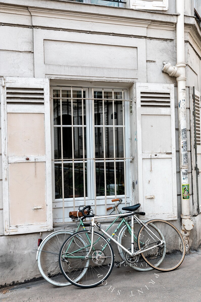 Neutral bike print taken in the charming Montmartre neighborhood in Paris, France.