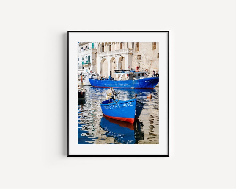 Monopoli Puglia Italy Photography, Boat Print, Nautical Wall Art, Mediterranean Travel Photography, Coastal Wall Decor for Beach House image 1