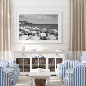 Black and White Beach Umbrella, French Riviera Aerial Beach Print, Cote D'Azur Neutral Beach Photography, Coastal Wall Decor for Living Room image 9