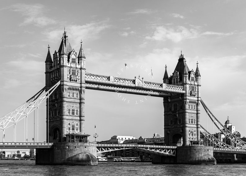 Black and white Tower Bridge of London photography print