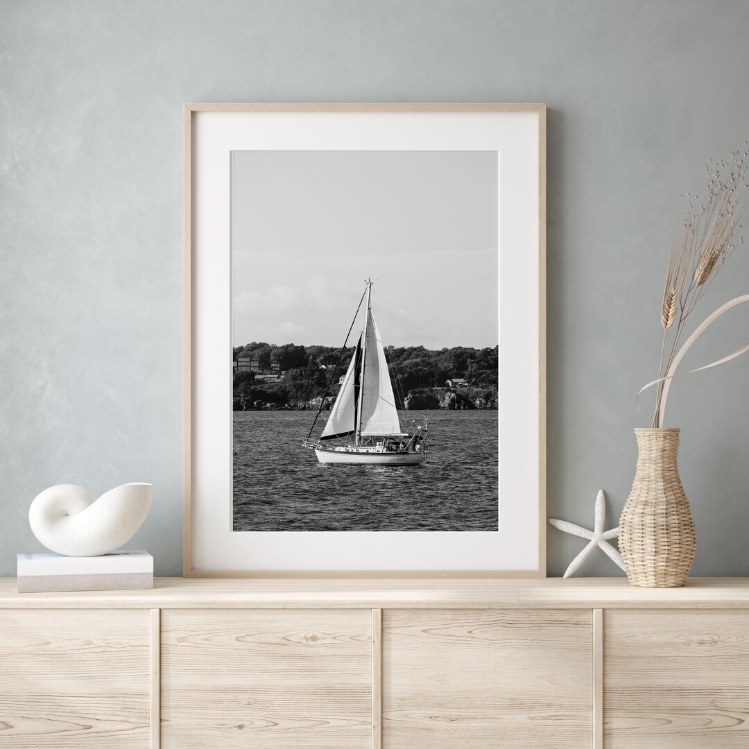 Sailboat Art, Black and White Beach Print, Nautical Wall Art, New ...