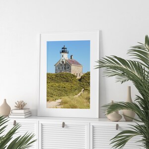 Block Island North Light lighthouse photography print taken on Block Island, Rhode Island. Nautical Rhode Island wall art. Coastal wall decor.