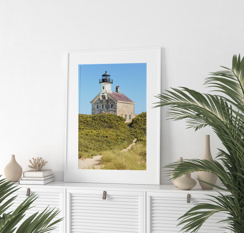 Block Island North Light lighthouse photography print taken on Block Island, Rhode Island. Nautical Rhode Island wall art. Coastal wall decor.