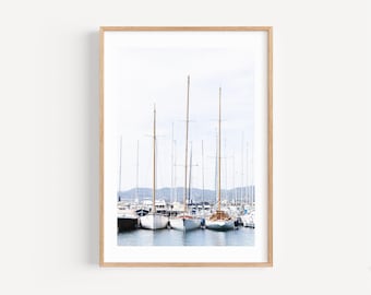 Sailboat Print, Coastal Wall Decor, Neutral Beach Photography, Nautical Home Decor, Boat Wall Art for Beach House Living Room or AirBnb