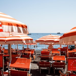 Amalfi Coast Art, Arienzo Beach Club Umbrella Print, Positano Italy Wall Decor, Travel Photography, Large Beach Wall Art for Living Room