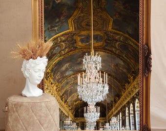 Impresión de araña, Salón de los Espejos del Palacio de Versalles, Fotografía de París, Decoración francesa para el hogar, Decoración de pared glamurosa dorada, Arte mural maximalista