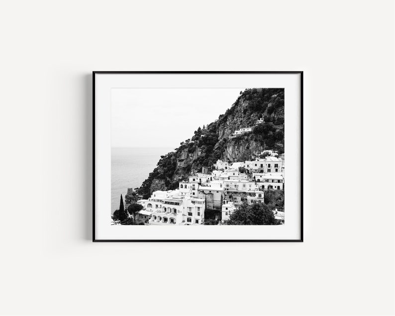 Black and White Amalfi Coast Positano Italy Photography print.