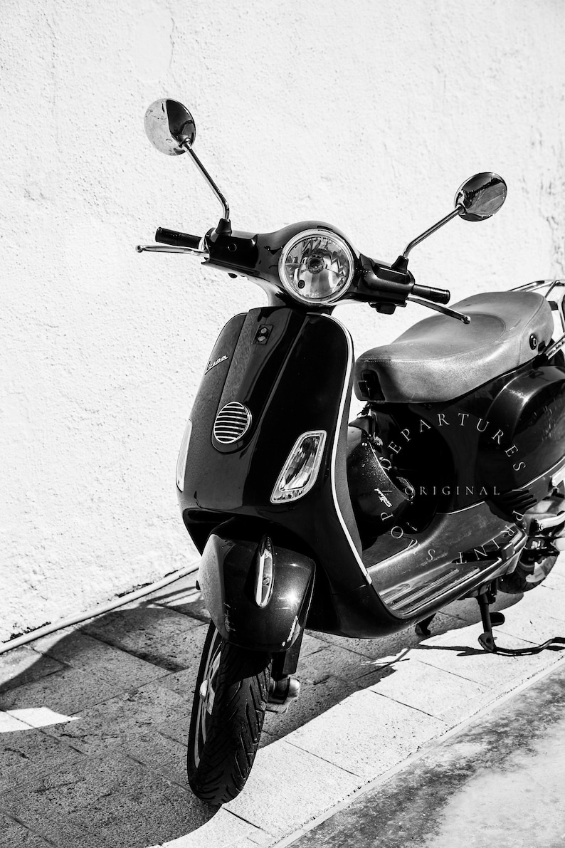 Black and white Vespa in Italy photography print