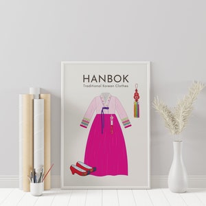 Printable Korean Poster | Korea Traditional Clothes | Wall Decor living room | Korean Gift | Hanbok Poster | Korea Wall Art