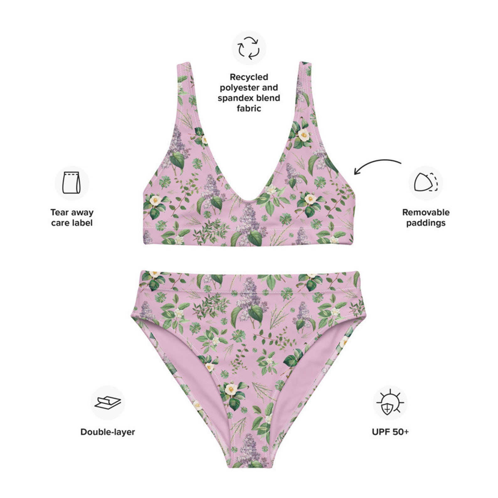 French Garden Bikini set High-Waisted Bikini Swimsuit | Etsy