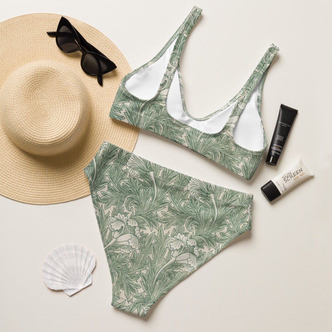 Aesthetic Highwaisted Bikini Printed Swimsuit Swimsuit Etsy New Zealand