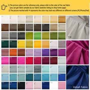 May include: A color chart displaying a grid of numerous fabric swatches in various shades, including white, gray, brown, green, yellow, purple, pink, and blue. The image includes text labels for each color and two larger fabric samples labeled T1, T41, and T70.