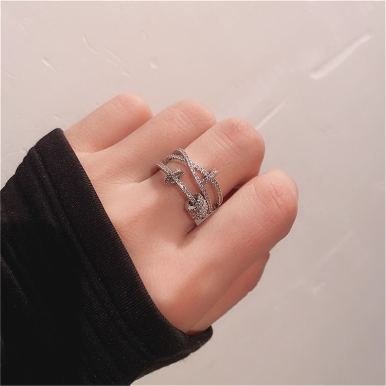 Cross finger ring index finger ring three rings three rings diamond open ring