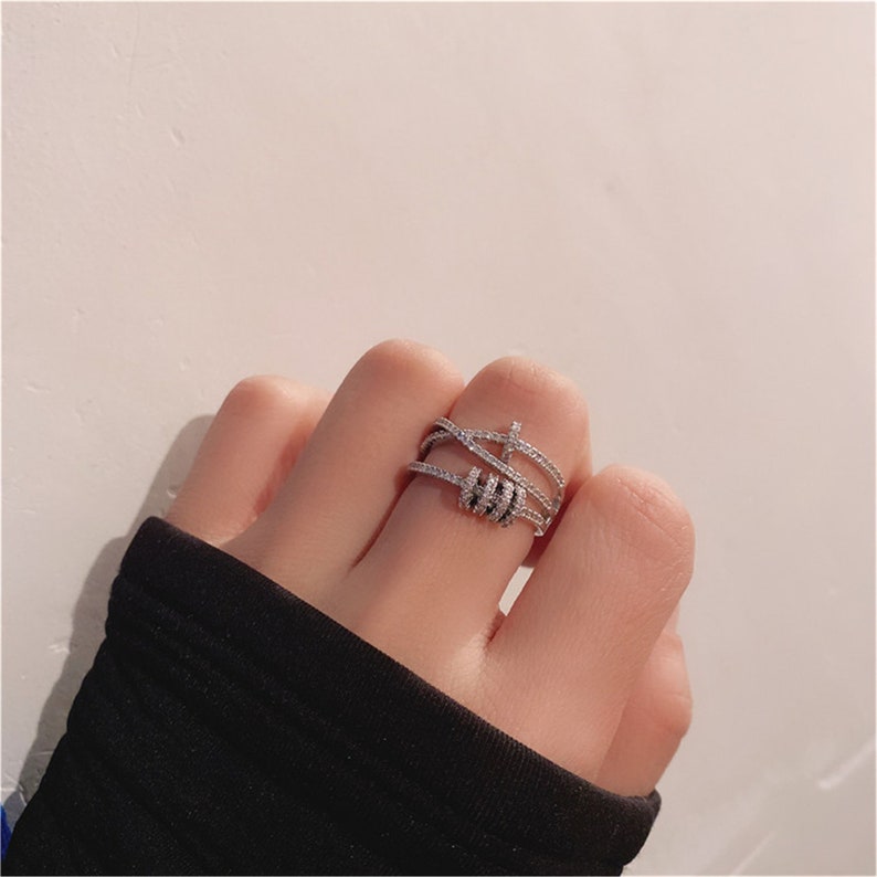 Cross finger ring index finger ring three rings three rings diamond open ring