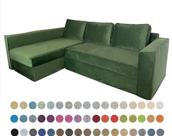 May include: A green sectional sofa with a chaise lounge. The sofa has a tufted back and a plush, velvet-like fabric.