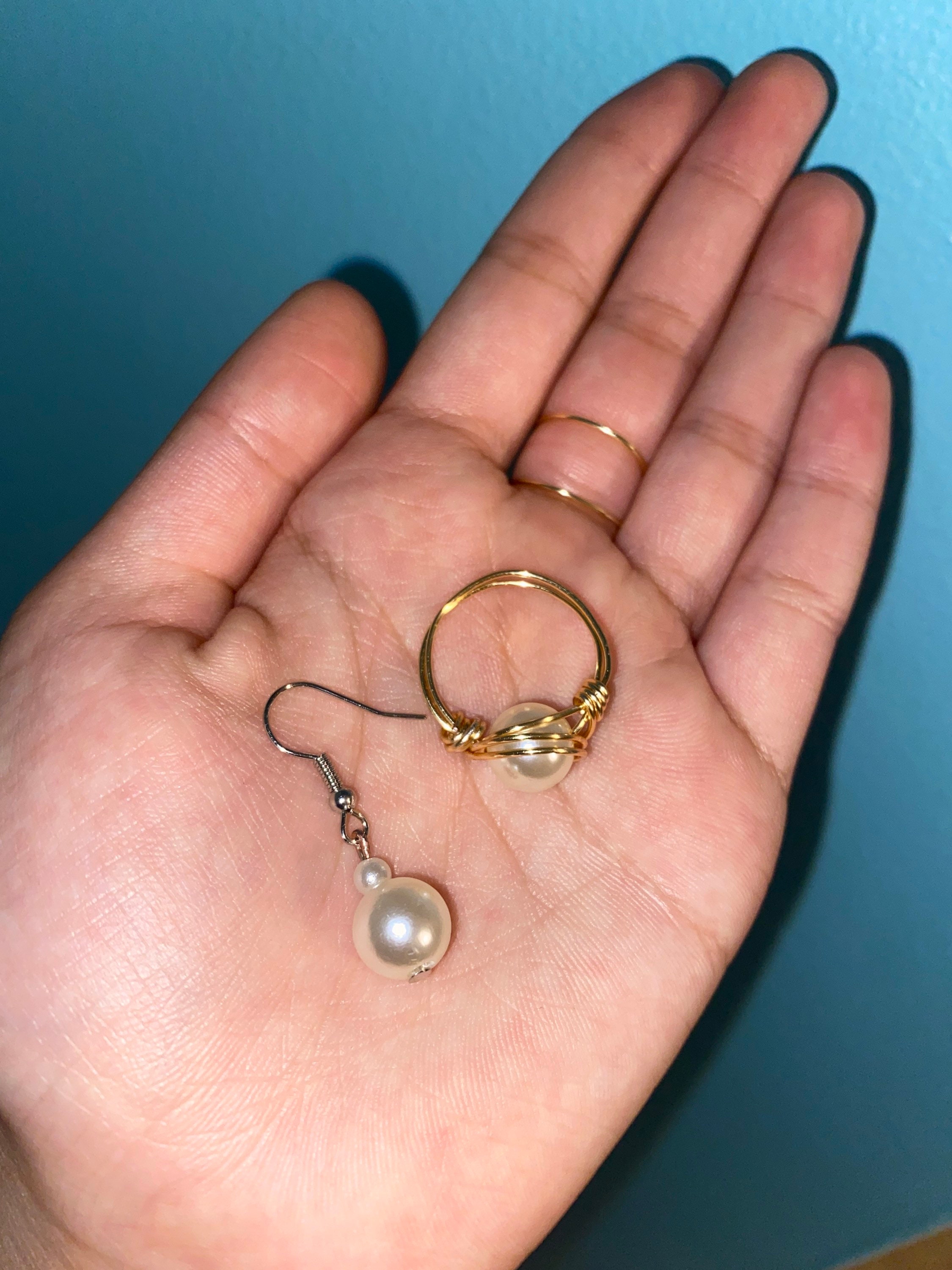 Pearl Earring and Ring Set - Etsy