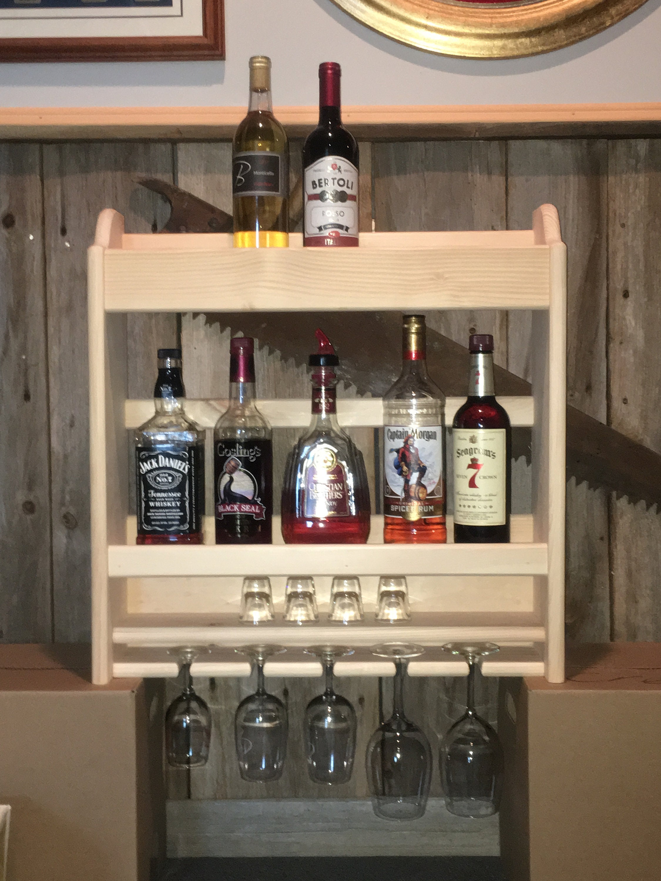 3 Tier floating Wine and Liquor Rack with Glass storage Etsy