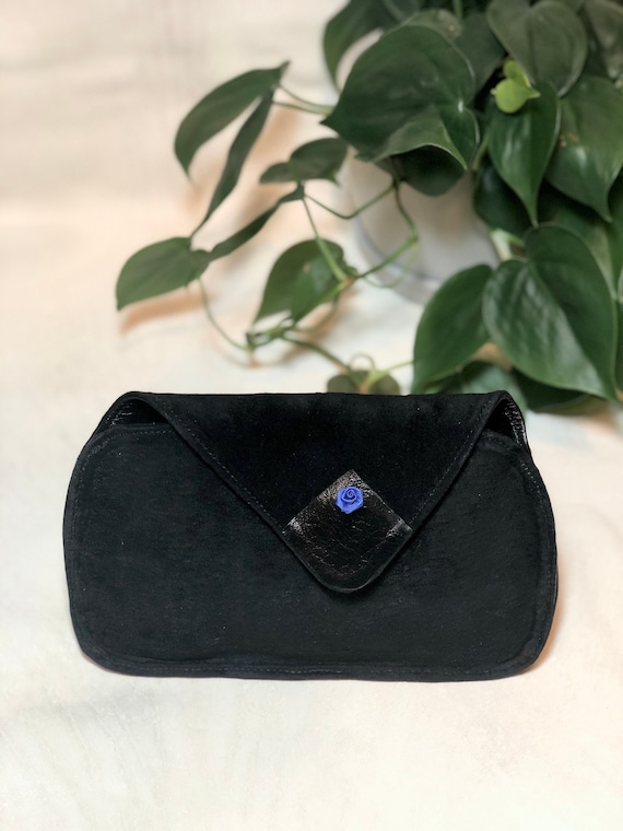 Black suede cheap evening clutch