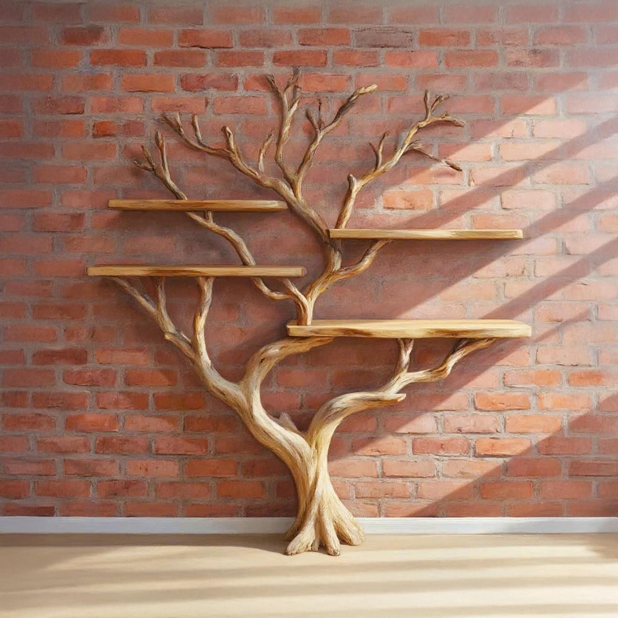Natural wood bookshelves tree branch bookcase floating bookshelf handmade furniture shelves on wall for home decor