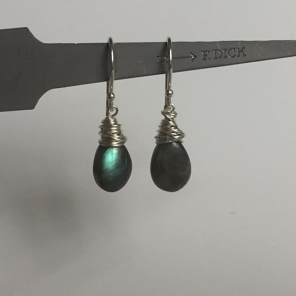 Sterling Silver Wrapped Labradorite Earrings