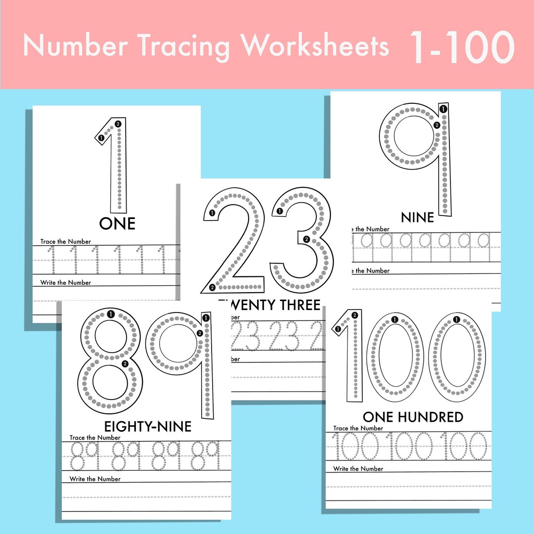 Number Tracing Worksheets 1-100: Preschool Math Handwriting Practice ...