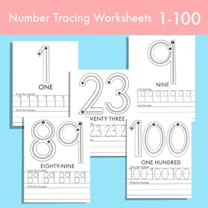 Number Tracing Worksheets 1-100 Preschool Math Worksheets Tracing Numbers Handwriting Practice Kindergarten Homeschool Learning
