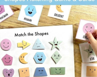 Attività di abbinamento delle forme: gioco di forme stampabile per la scuola materna Montessori con carte delle forme