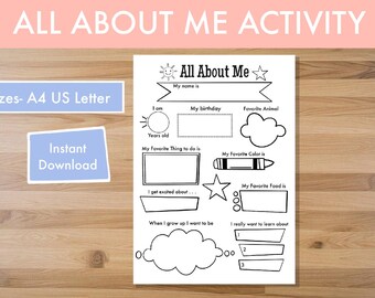 All About Me Worksheet, Back to School Printable (Digital Download)