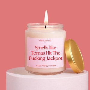 Smells Like He Hit Fucking Jackpot, wedding engagement candle for her, Hand Poured Soy Wax, Couple Gift