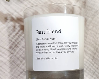 Best friend dictionary candle, candle gift for best friend
