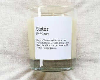 Personalised Soy Candle. Sister gift. Friend gift. Gift for her. Irish gift. Irish candle.  Sister quote definition. Sister definition print