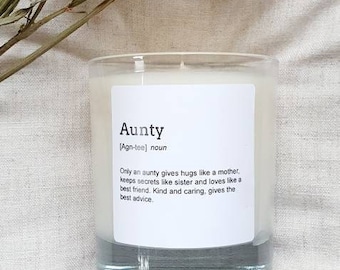 Quote candle for aunty/auntie definition. Gift for aunty, personalised gift, birthday gift, Soy candle gift